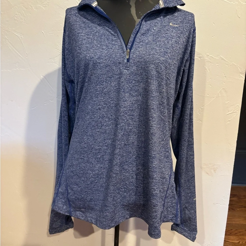 Nike Heathered Navy Blue Quarter-Zip Performance Pullover size Large